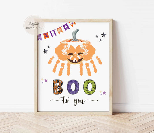 Boo To You pumpkin handprint art printable Halloween template