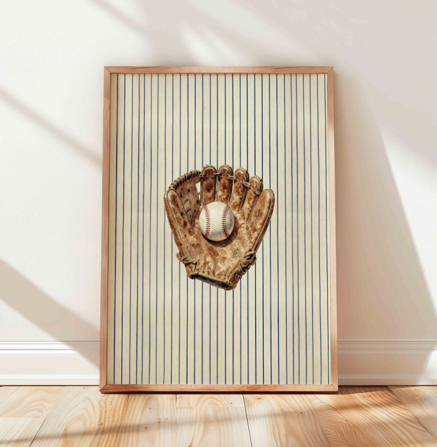 Watercolor crossed baseball bats print for a preppy boys nursery room decor