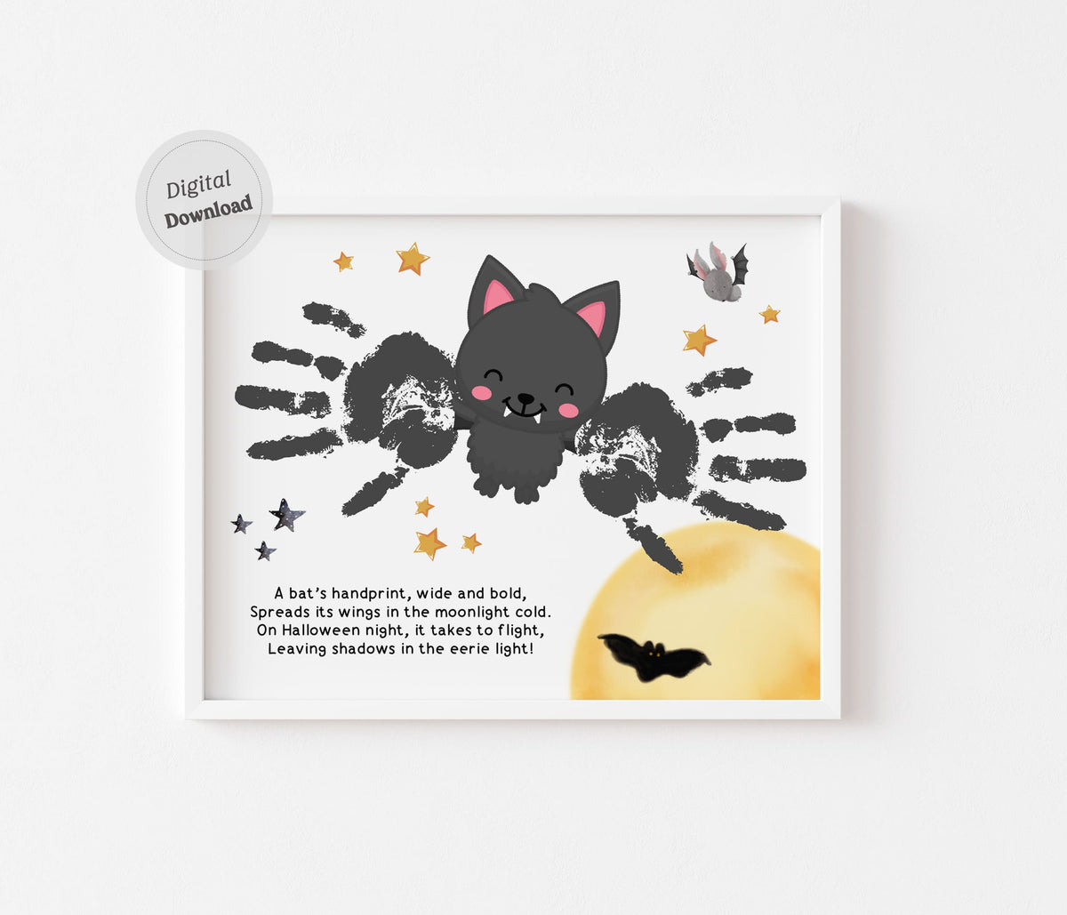 Cute bat poem handprint art printable Halloween craft template