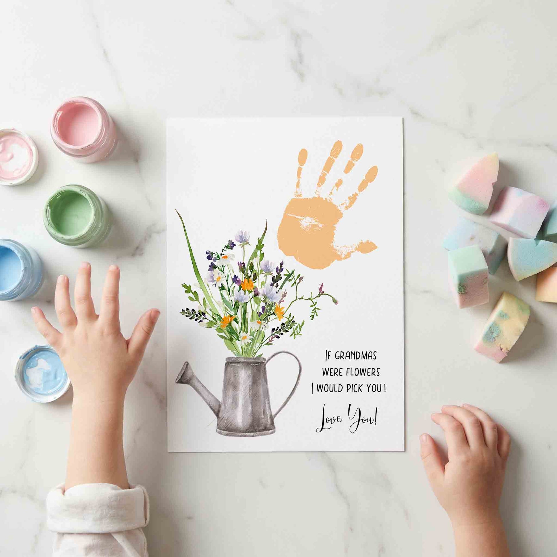 Preschool handprint activity template designed as a DIY Grandma gift