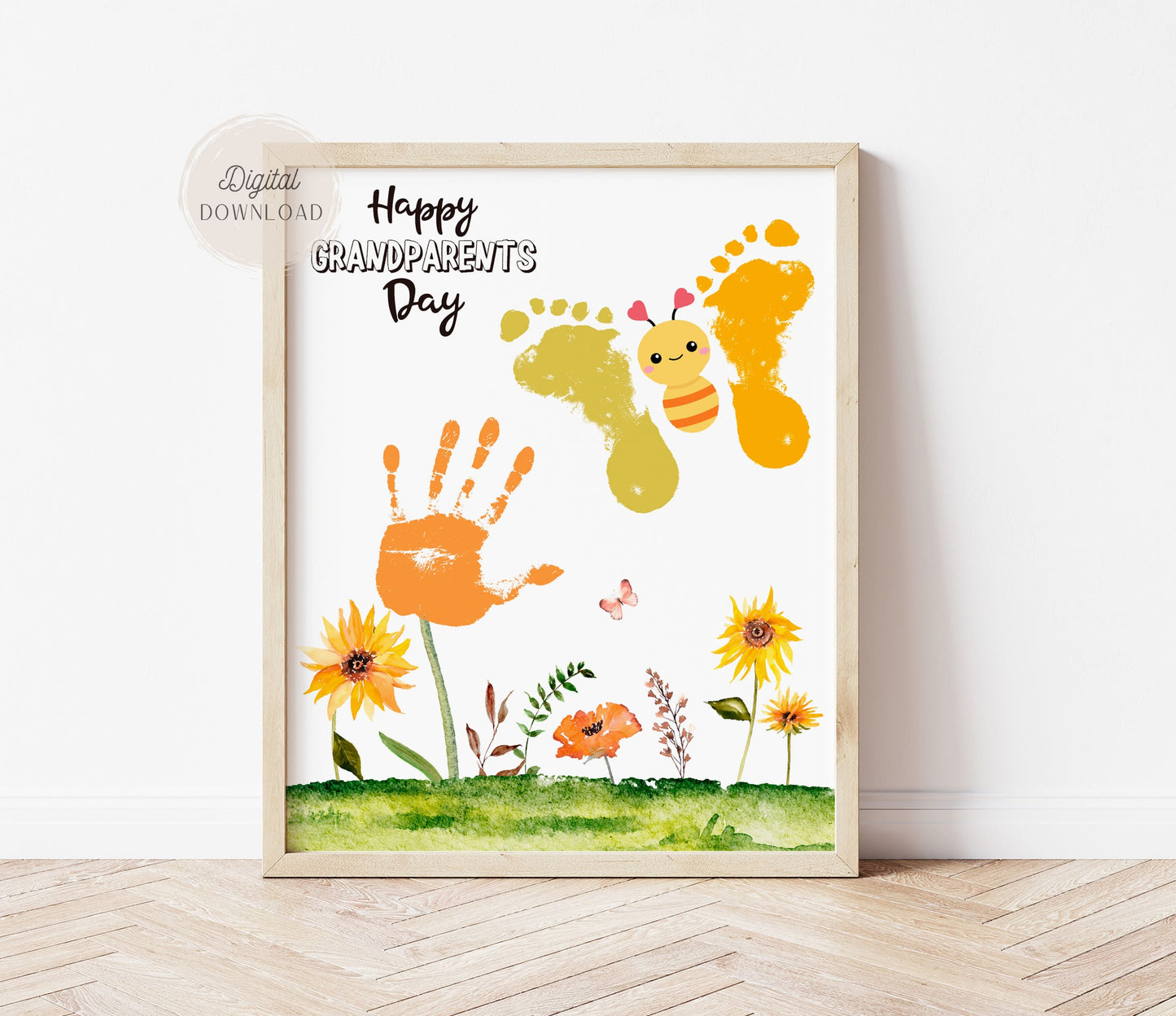 First Grandparents Day flower and butterfly handprint keepsake craft template