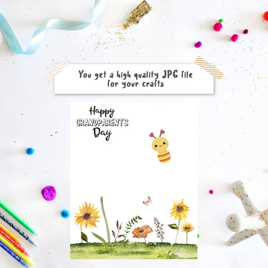 Baby handprint flower and butterfly art template for a first Grandparents Day gift