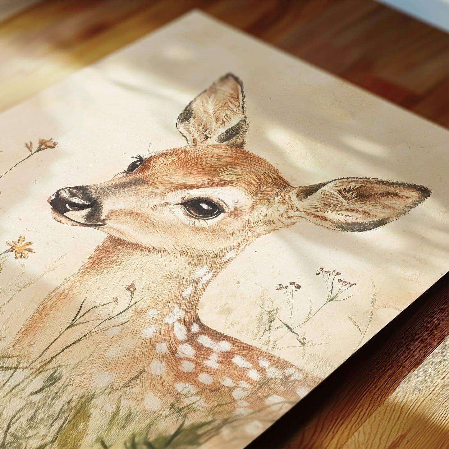Forest animal nursery print set of 9 close up detail in warm moss green tones