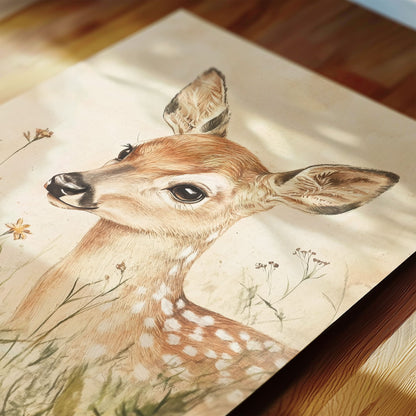 Forest animal nursery print set of 9 close up detail in warm moss green tones