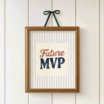 Future MVP typography print styled for a vintage baseball teddy bear nursery room