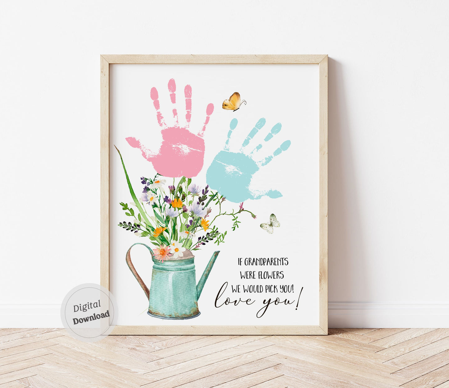 Grandkids flower handprint art template for multiple children keepsake