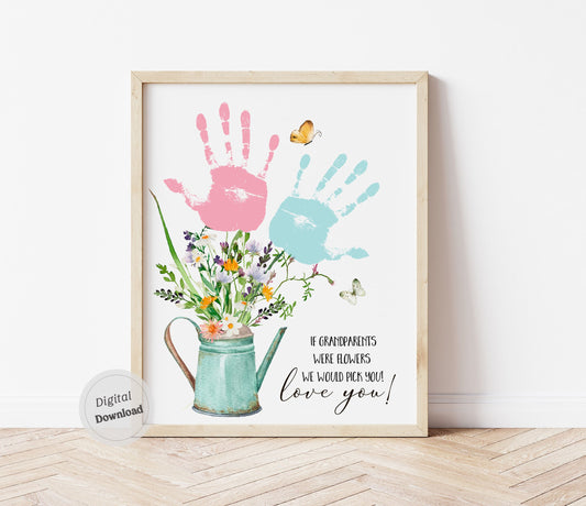 Grandkids flower handprint art template for multiple children keepsake