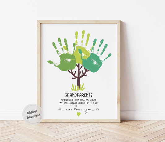 Grandkids handprint tree art template for multiple children keepsake