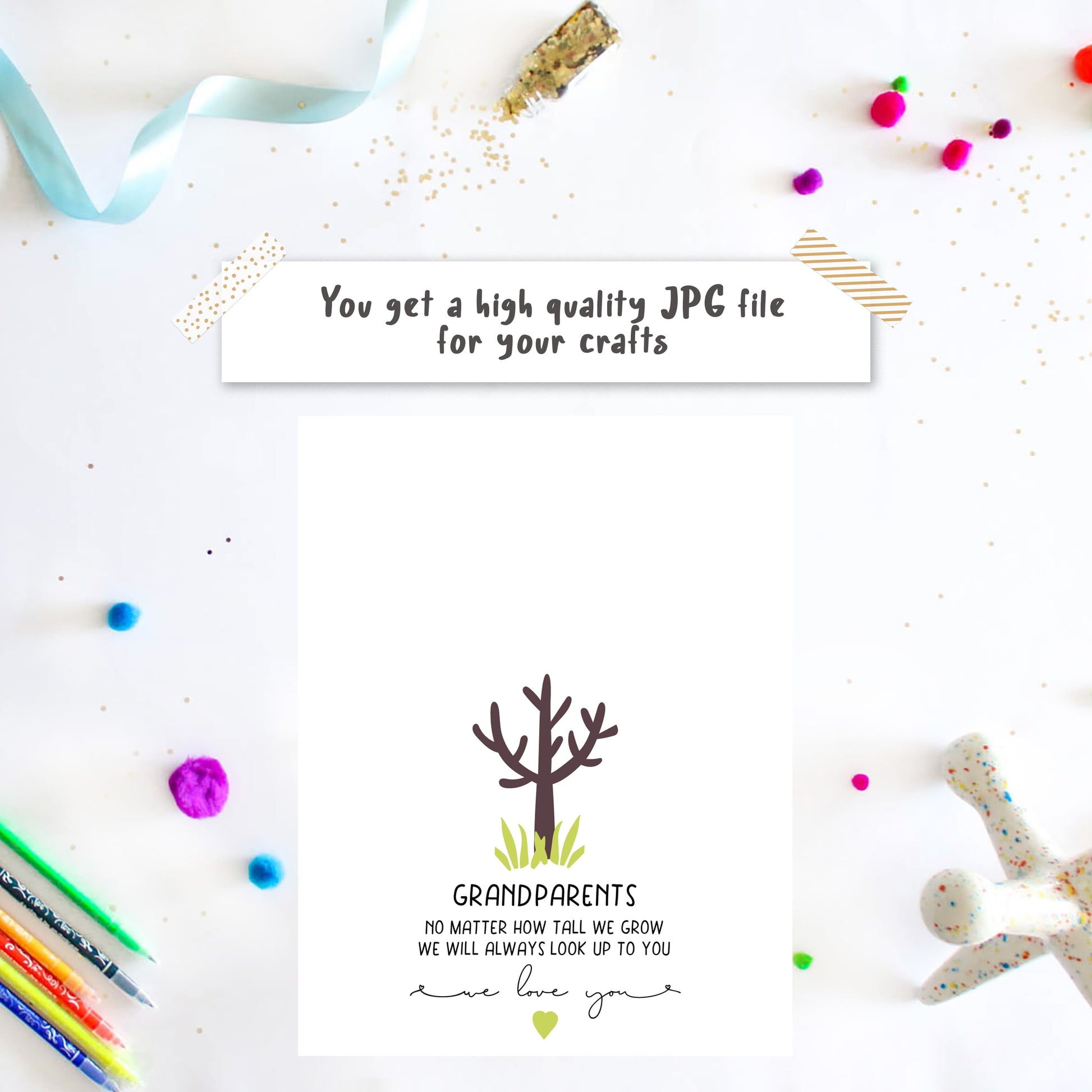 Siblings handprint tree craft template as a joint gift for grandparents