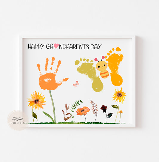 Flower and butterfly handprint keepsake craft made for Grandparents Day