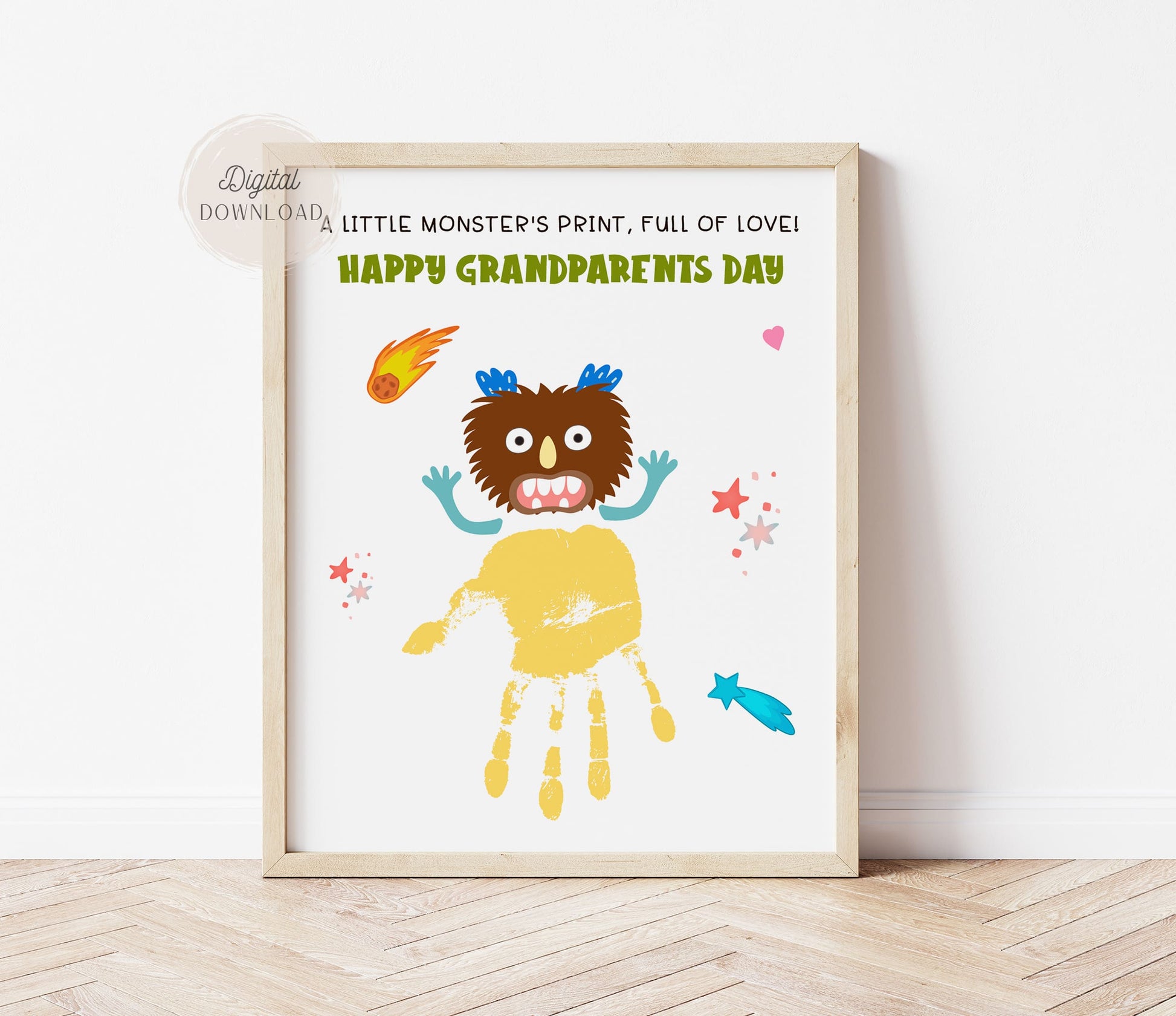 Little monster handprint keepsake craft made for Grandparents Day