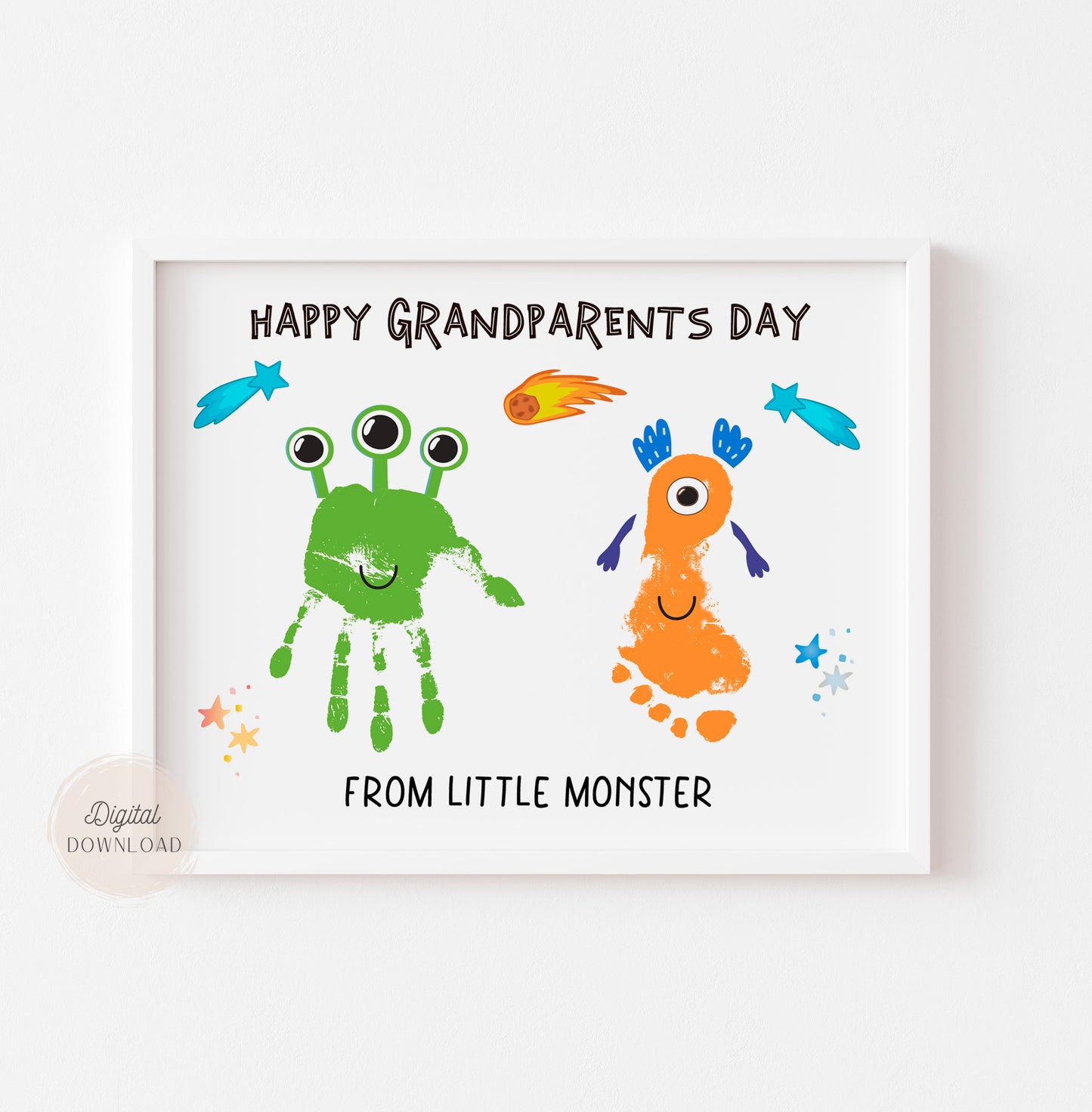 Little monster handprint and footprint craft keepsake made for Grandparents Day