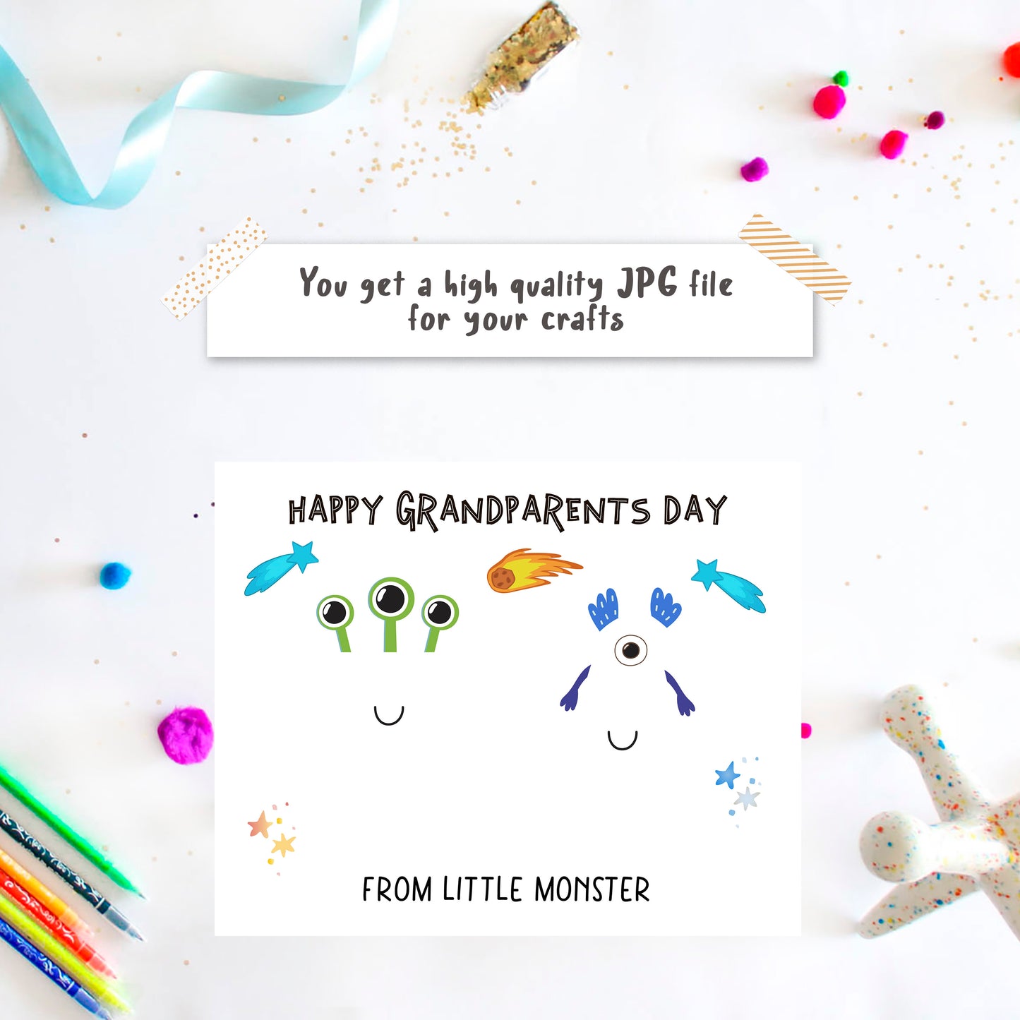 Toddler little monster handprint and footprint art template for a Grandparents Day gift