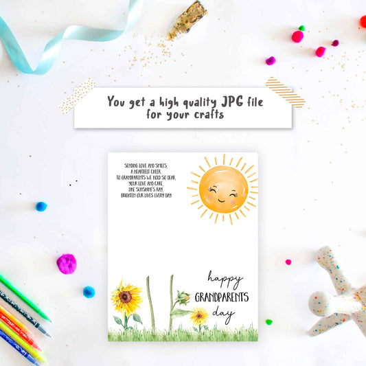 Grandkids sunflower handprint art template with a sun and poem design