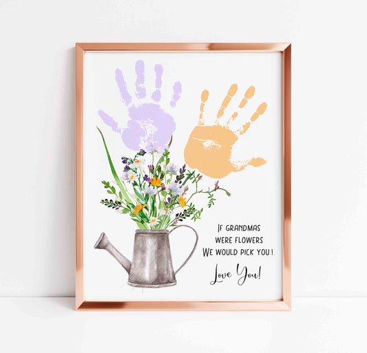 If Grandmas Were Flowers sibling handprint keepsake craft with watering can and flowers