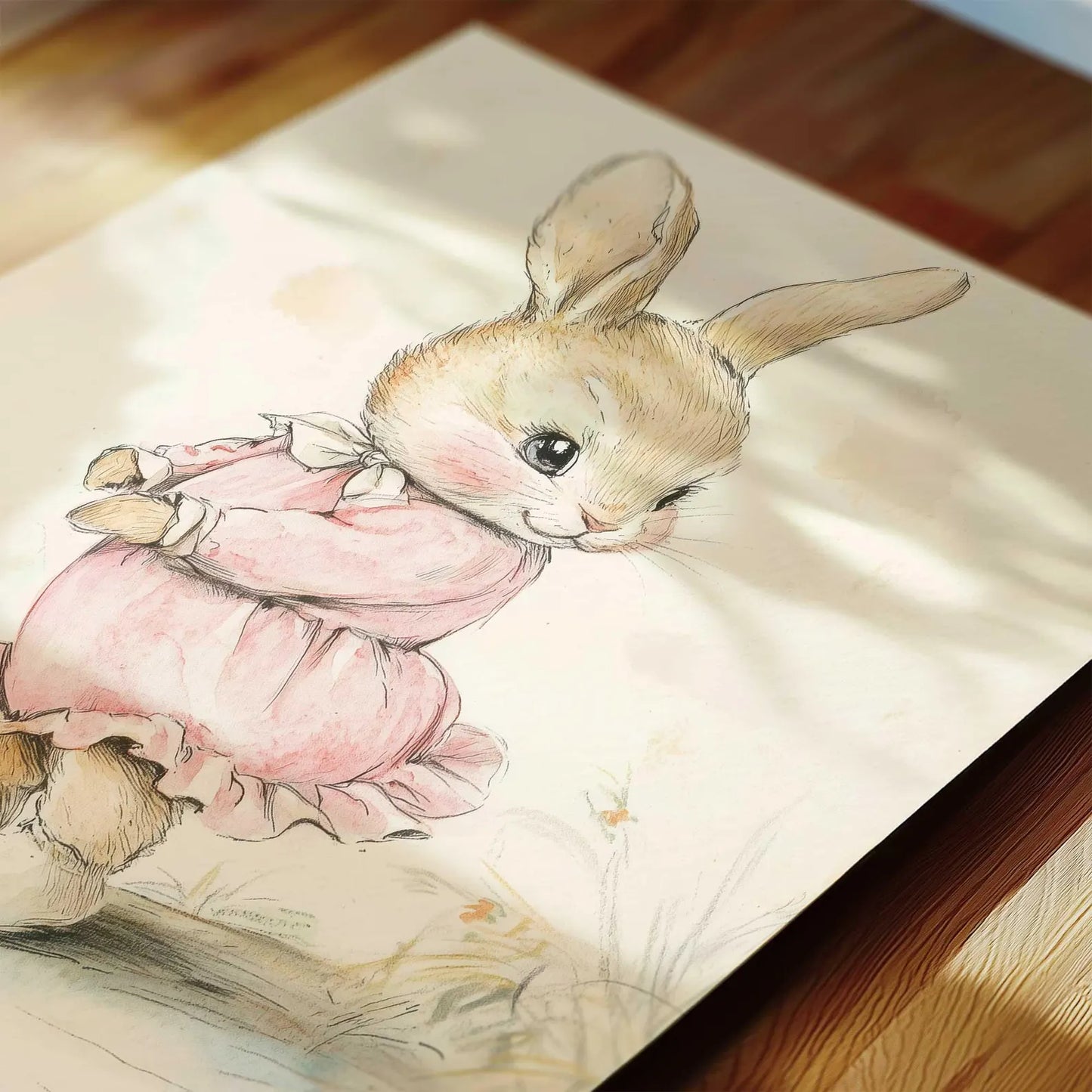 Whimsical Vintage Nursery Wall Art Set – Floral Bunny & Pastel Baby Girl Prints