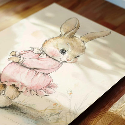 Whimsical Vintage Nursery Wall Art Set – Floral Bunny & Pastel Baby Girl Prints