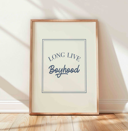 Long live boyhood typography print styled for a vintage baseball nursery room