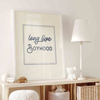 Long live boyhood typography print styled for a vintage baseball nursery room