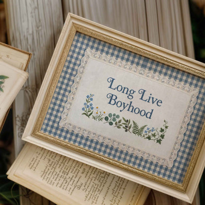 Framed Long Live Boyhood print with forget me not and daisy border