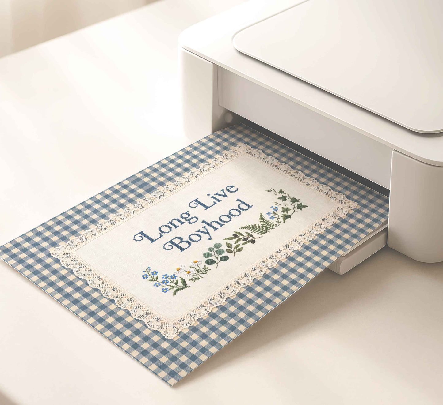 Faux embroidery nursery print for a toddler boys playroom