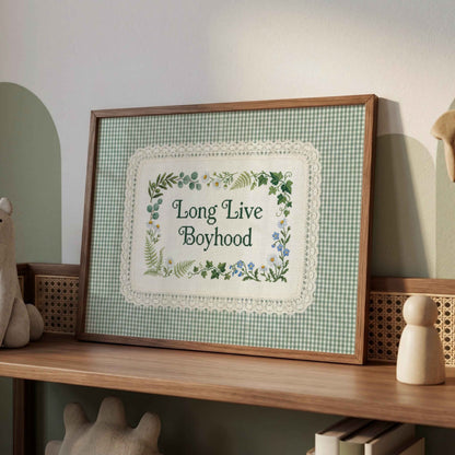 Rectangular lace nursery sign with forest green lettering