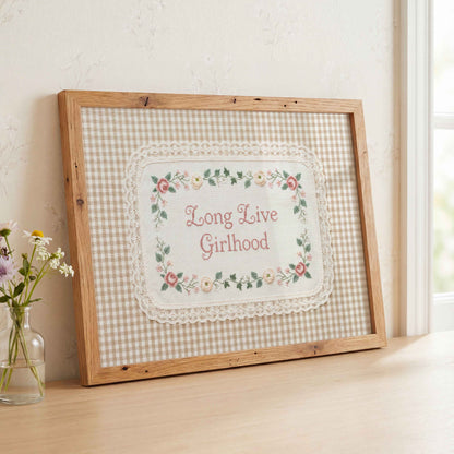 Vintage inspired Long Live Girlhood print in a wood frame for a girls bedroom wall