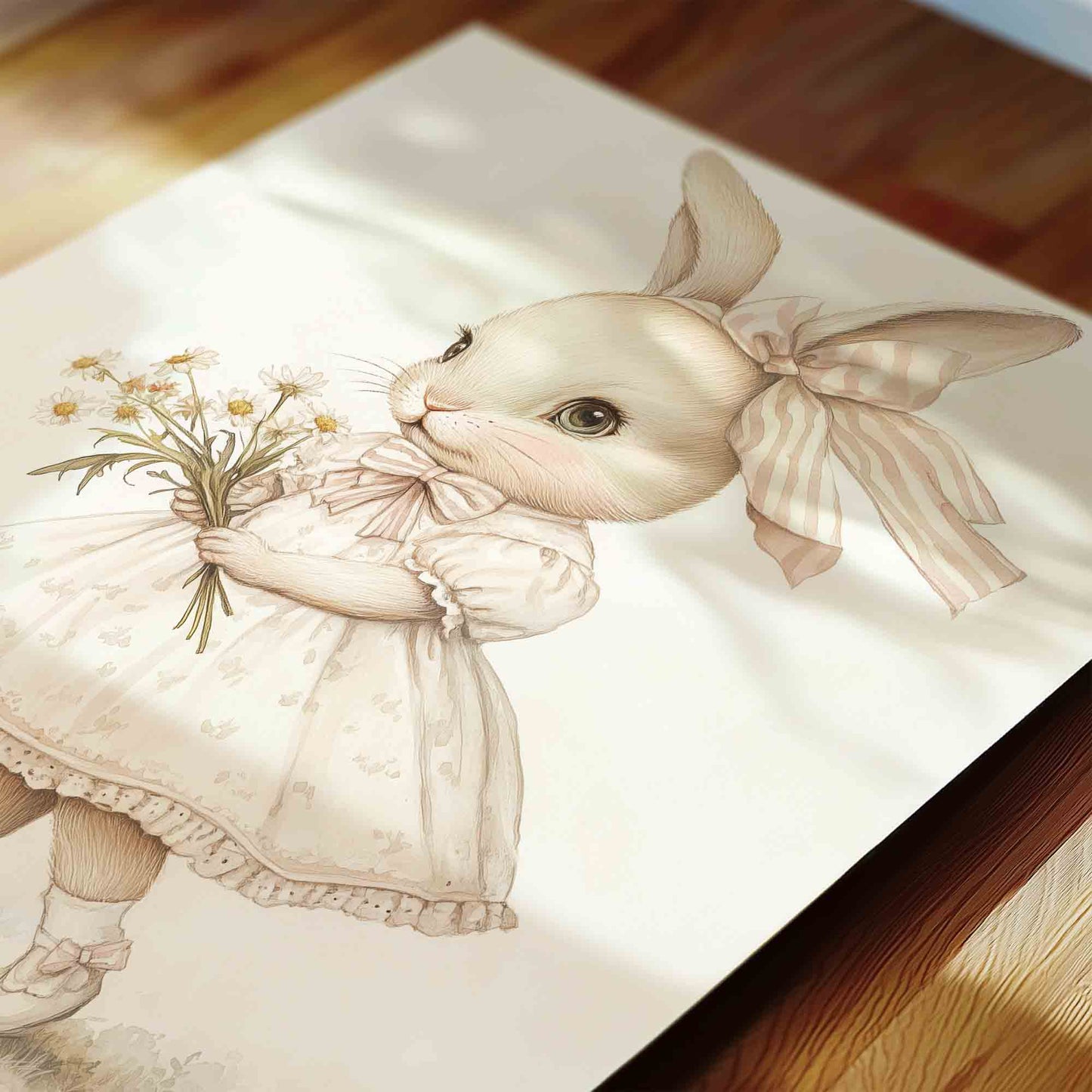 Vintage Bunny Nursery Wall Art with Florals and Ducklings