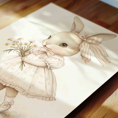 Vintage Bunny Nursery Wall Art with Florals and Ducklings
