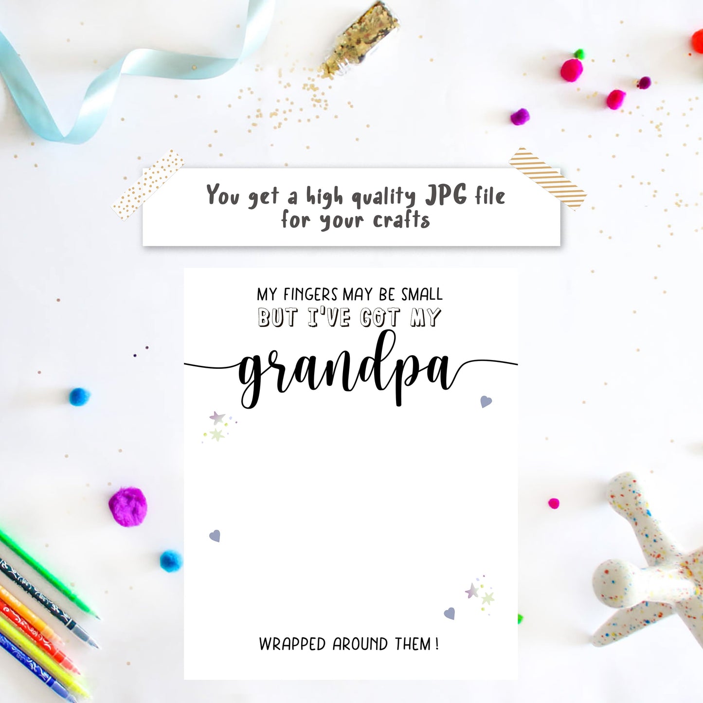 Toddler handprint art template with a funny quote for Grandpa