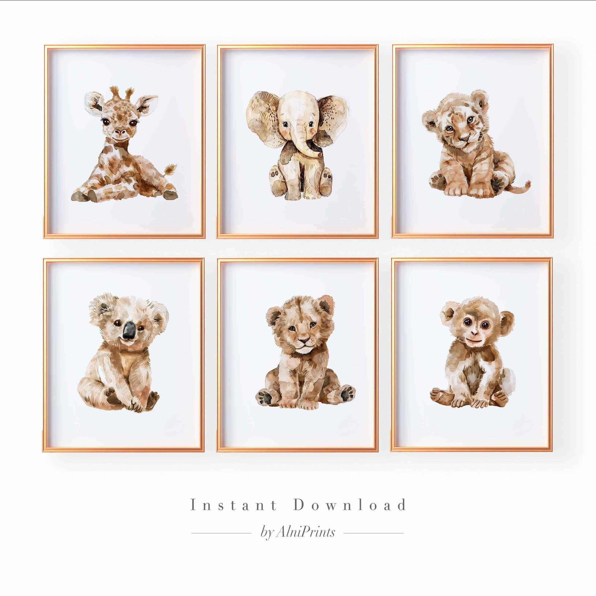 Safari animals Neutral Nursery Gallery wall art