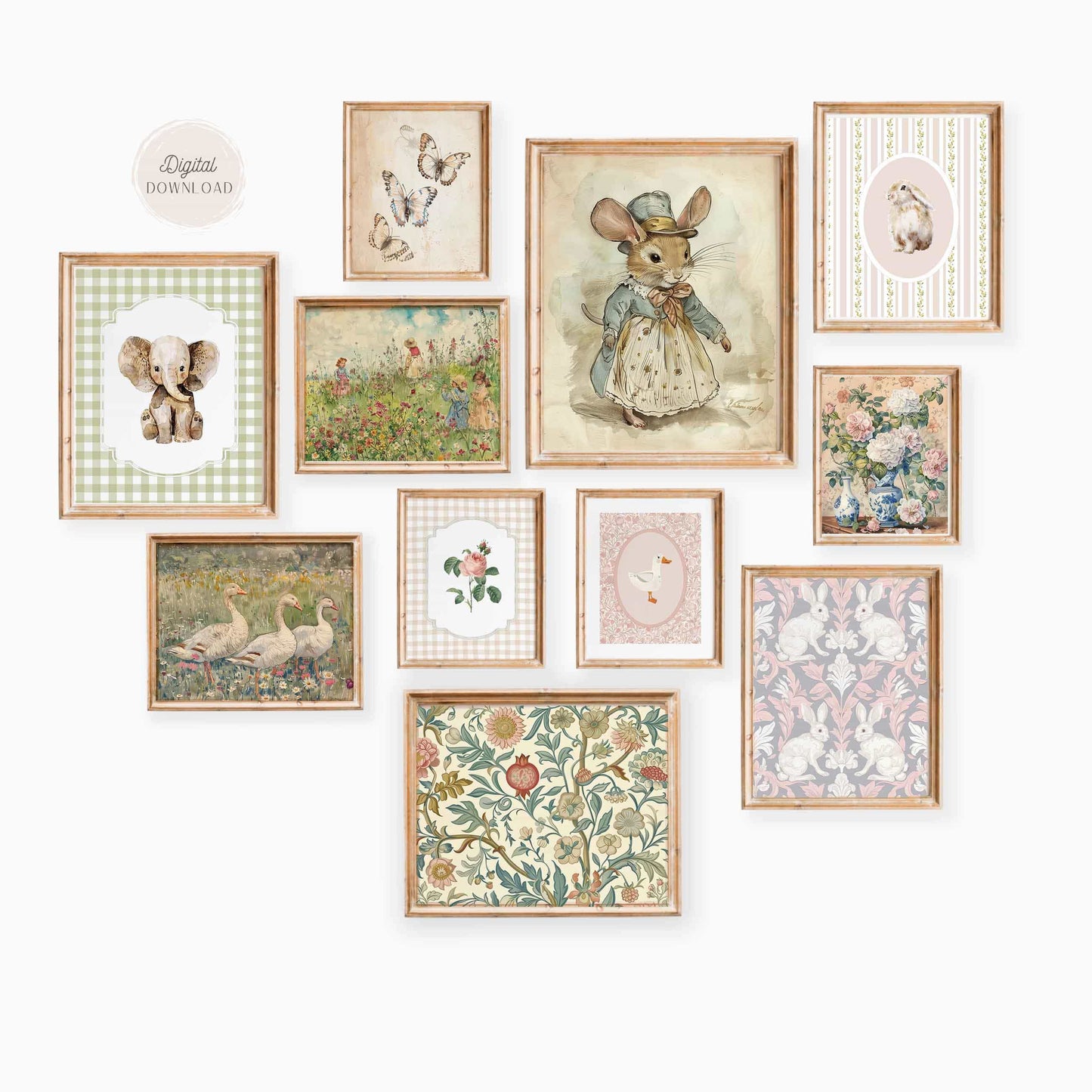 Vintage Girl Nursery Gallery wall art - Set of 11 - 001