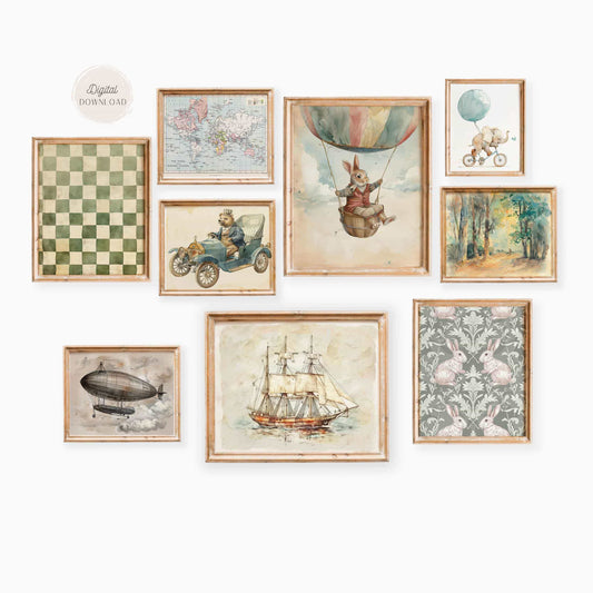 Vintage Whimsical Adventure Nursery Gallery prints