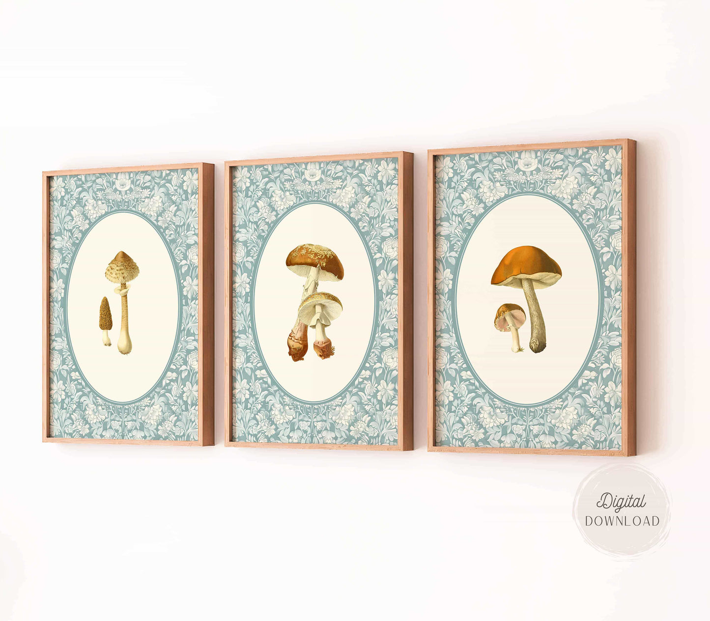 Mushroom Prints in Blue - Set of 3 