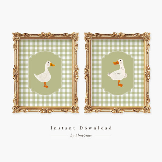 Goose Nursery Prints Green Gingham