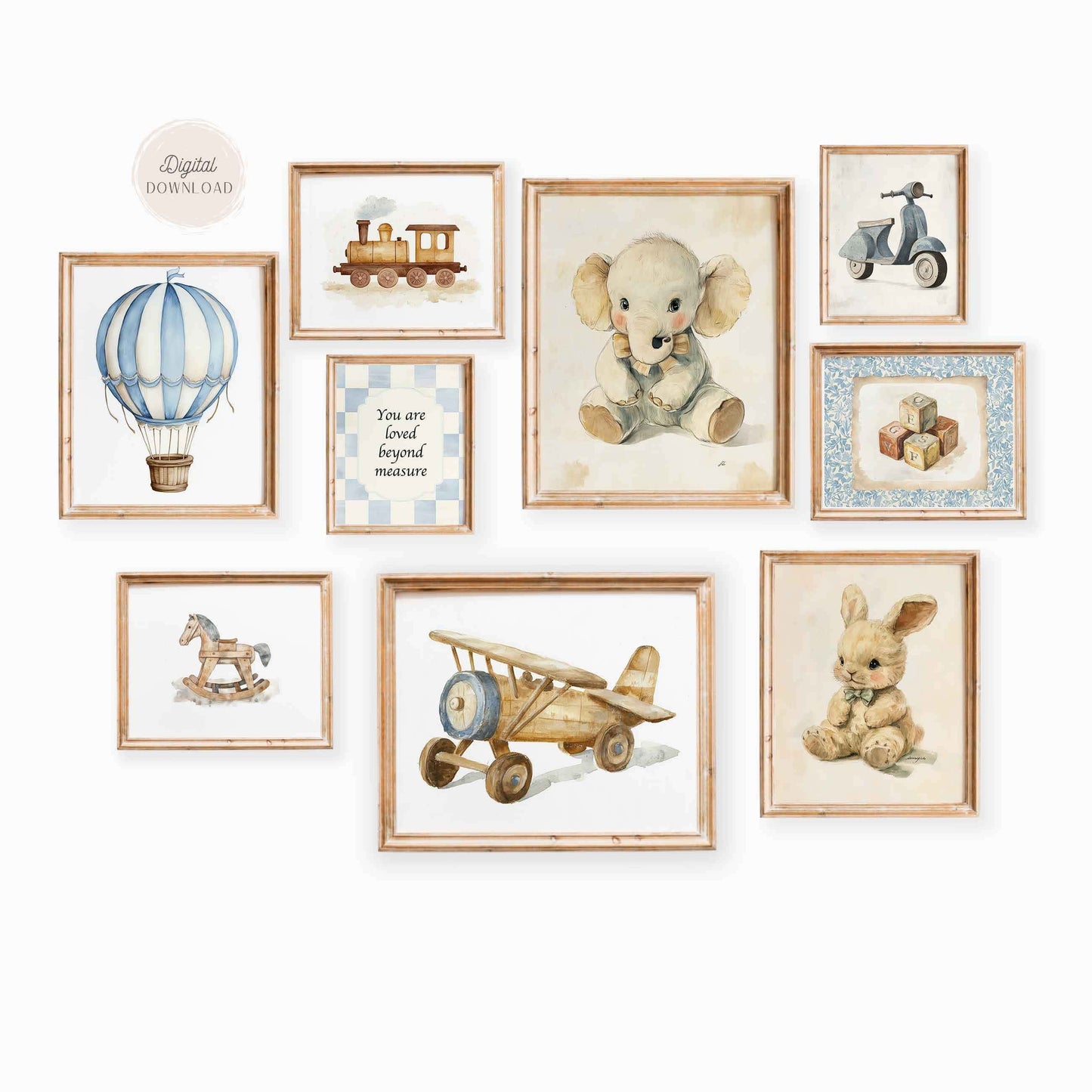 Vintage Nursery Gallery wall art for Boy - Set of 9 - 001