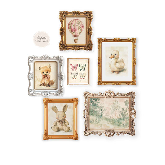 Vintage Whimsical Nursery Gallery - Set of 6 Prints - 001