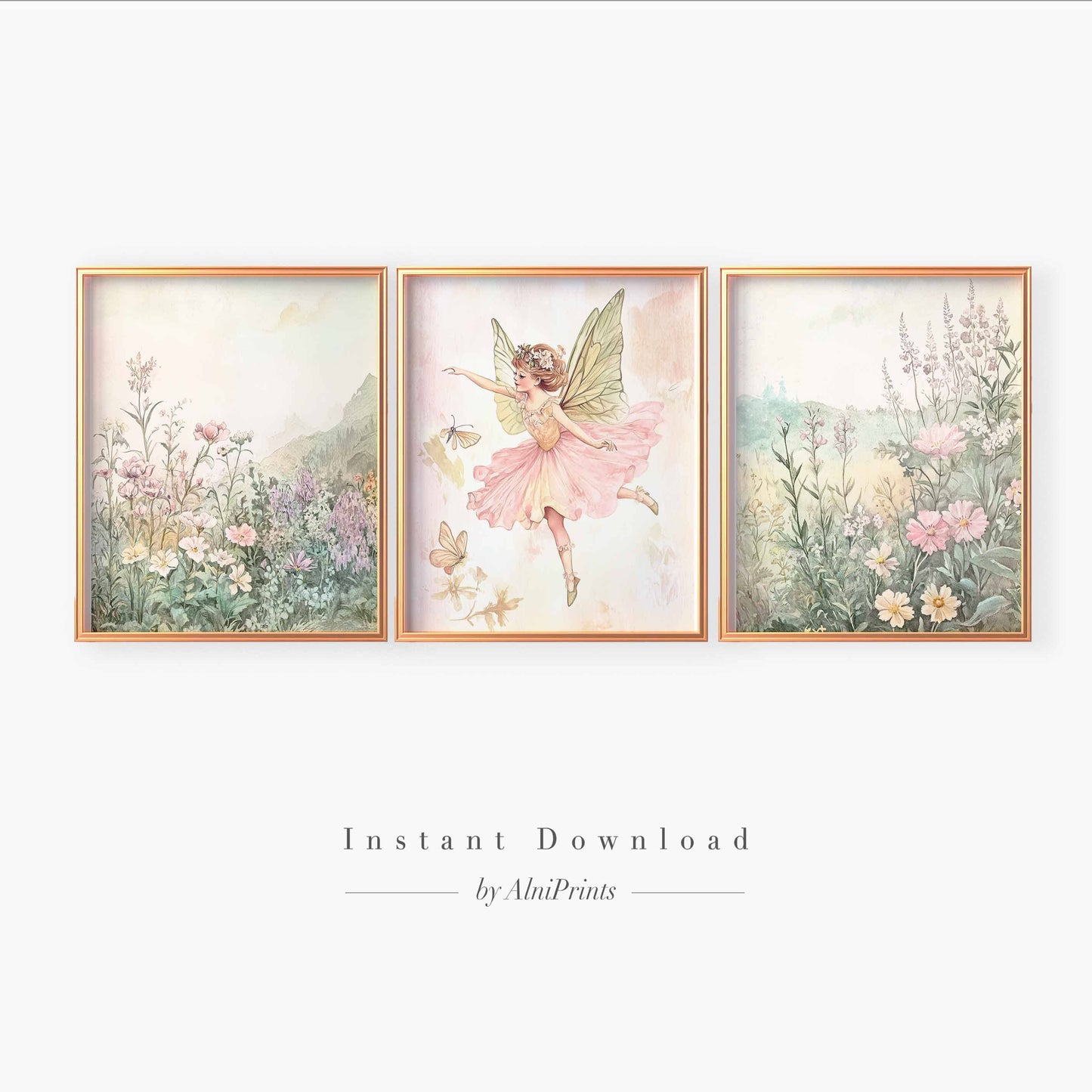 Fairy in the meadow nursery art Print, Fairytale Baby girl room