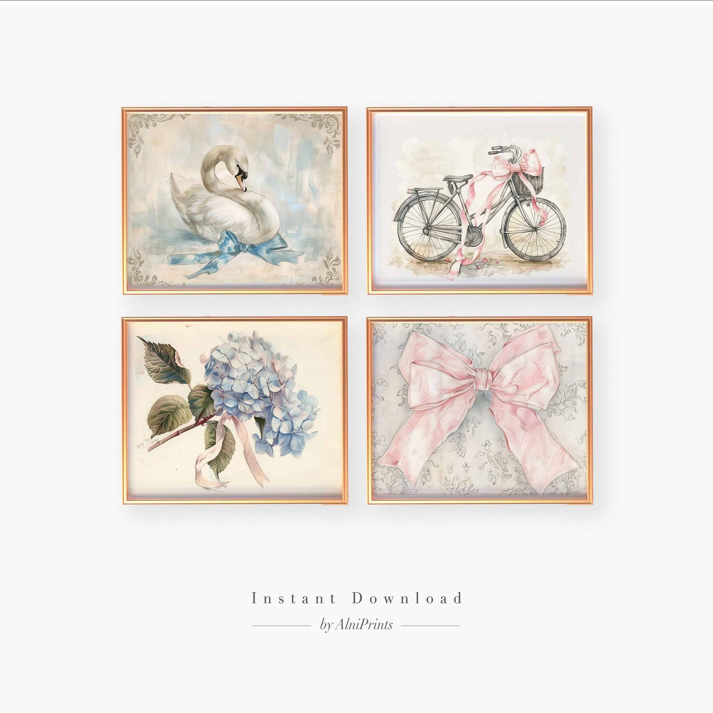 Swan print, Bow Bike print, Hydrangeas print, horizontal Newborn art print