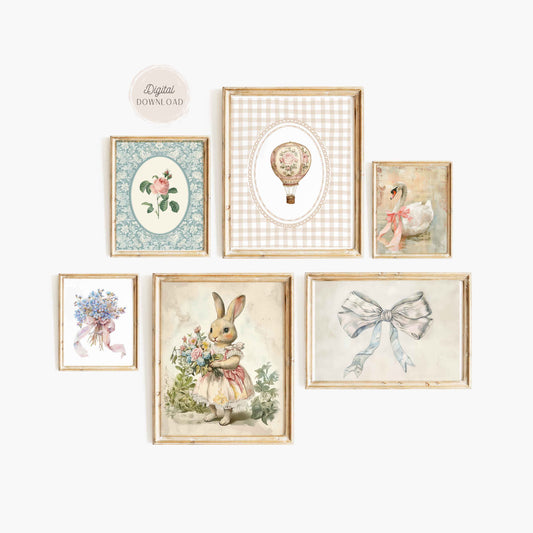 Bow, Swan, Bunny, ribbon, hot ballon roses, nursery prints