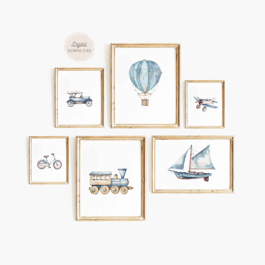 Vintage blue Vehicles Print Boys Room