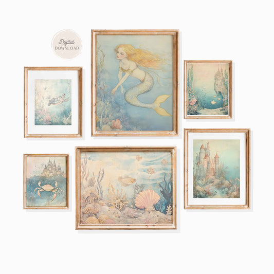 Vintage Mermaid Wall Art – Ocean Fantasy Print Set

