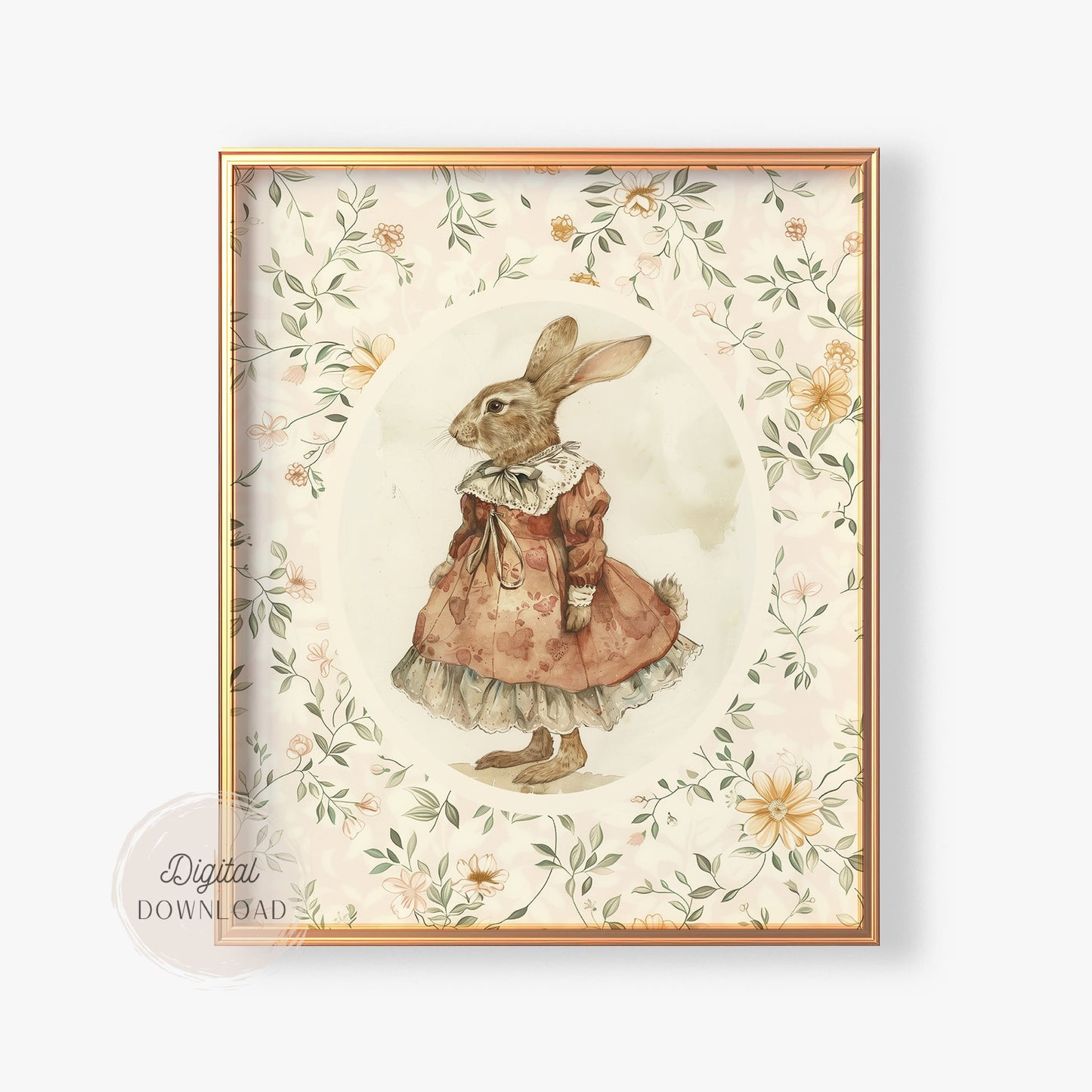 Vintage Bunny Floral Wall Art