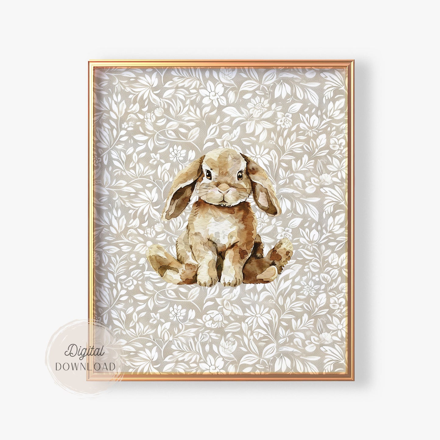 Adorable Woodland Bunny Art – Vintage Nursery Wall Print