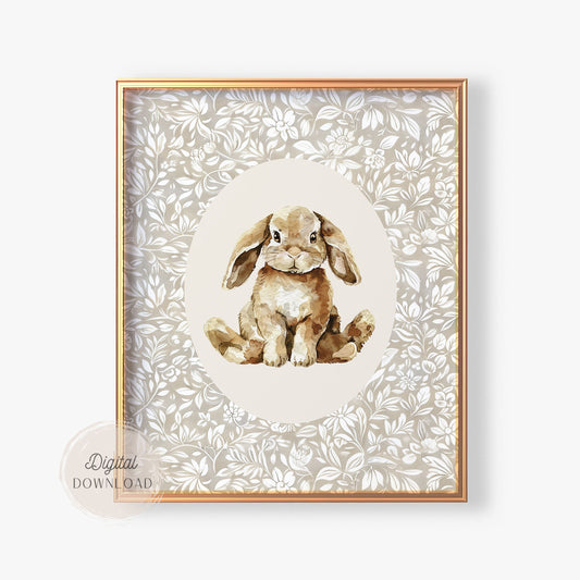 Soft Bunny Nursery Art – Vintage-Inspired Wall Print
