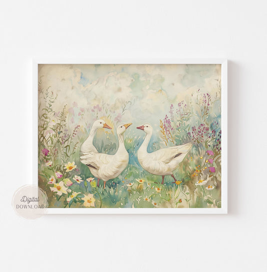 Charming Goose Nursery Wall Art – Watercolor Farm Animal Print