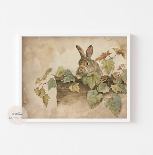 Rabbit Nursery Wall Art – Rustic Woodland Illustration