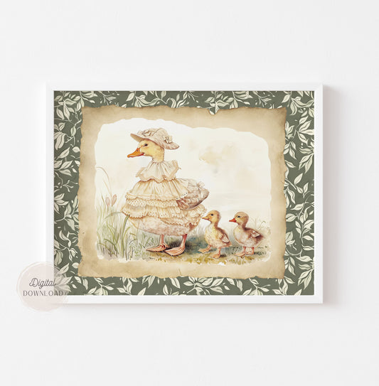 Vintage Duck Family Wall Art – Storybook-Inspired Illustration