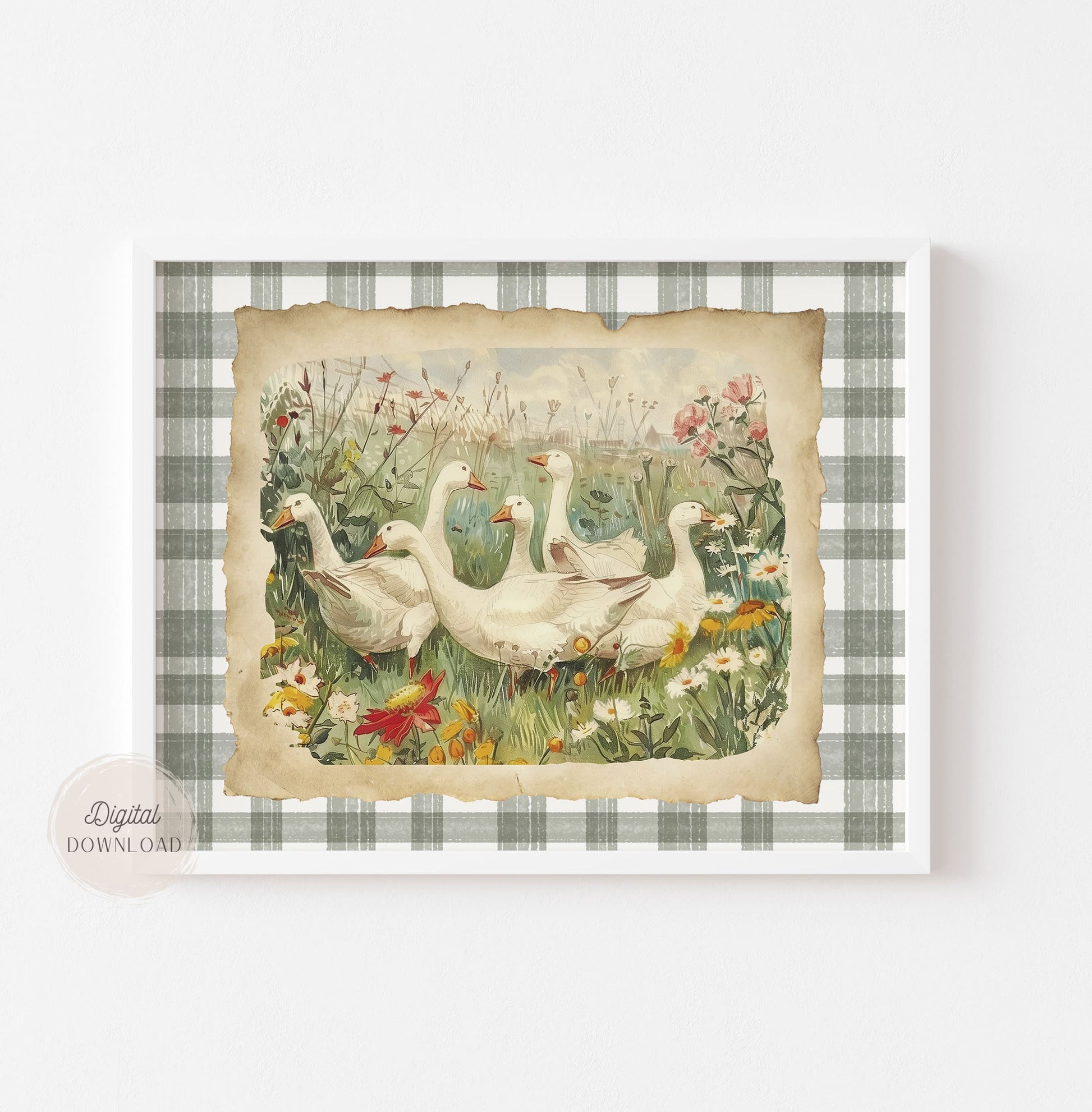 Farmhouse Goose Wall Art – Country Meadow Scene