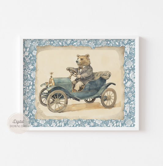 Whimsical Bear Wall Art – Vintage Automobile Adventure